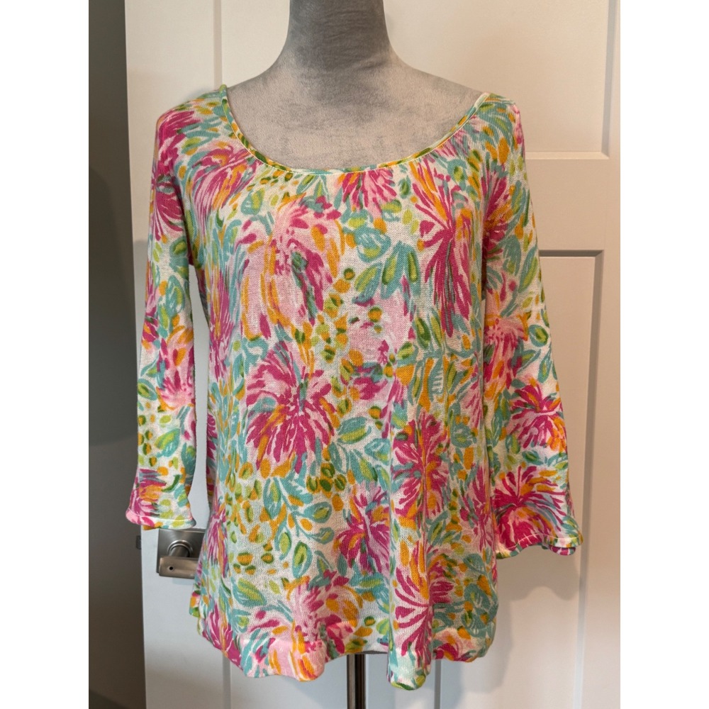 Lilly Pulitzer Little Lilet Floral Scoop Neck Pullover Sweater 100% Cotton XS